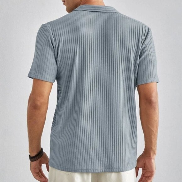 Baby Blue Mens Ribbed Knit Tee - Picture 2 of 4